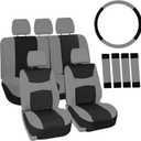 FH Group Universal Fit Gray Black Automotive Seat Covers Combo Set with Steering Wheel Cover and Seat Belt Pad fits Most Cars, SUVs, and Trucks (Airbag Compatible and Split Bench)