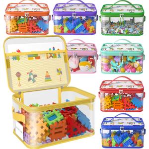 8 Pack Extra Large Clear Toy Storage Bags with Zippers & Labels, Reusable PVC Transparent Waterproof Toy Organizer Bags for Board Game Storage, Building Blocks, Puzzle, Dolls (Colorful)