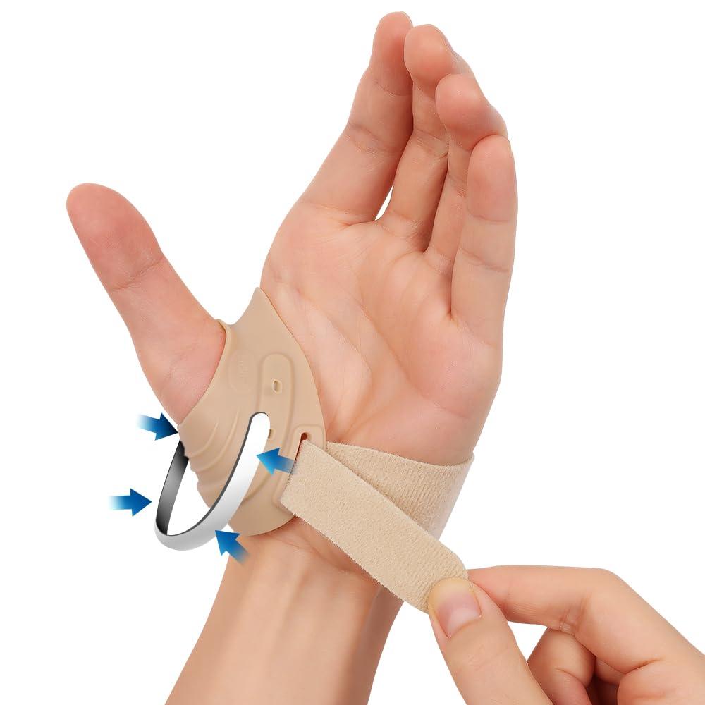 FORTEMOTUS CMC Thumb Brace - CMC Joint Support Stabilizer: for Thumb Joint Pain, Tendonitis, Osteoarthritis, Instability, Lightweight & Adjustable Thumb Support Brace for Men Women Beige, Left Hand (Small)