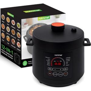 NutriChef Electric Pressure Cooker 6 Quart Capacity | 9 Function Digital Countertop Pressure Cooker | Adjustable Time & Temperature | Cook, Bake, Steam, Broil, & Braise | 13.1 x 11.4 IN | Black