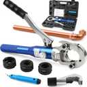 Delgada Copper Propress Tool Hydraulic Copper Pipe Crimping Tool with 1/2" 3/4" 1" Jaws, Pipe Cutter and Deburring Tool, for Plumbing Narrow Space and Tee Fittings