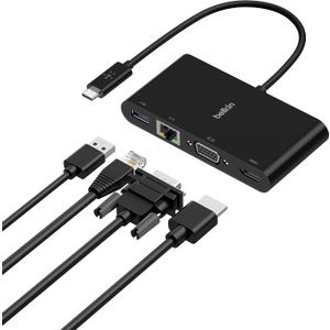 Belkin 4-in-1 USB-C Hub, MultiPort Docking Station for iPad, iPad Mini, & MacBook, Mac Mini, MacBook Air, MacBook Pro with USB-C Gigabit Ethernet, USB-A 3.0, VGA, & 4K HDMI