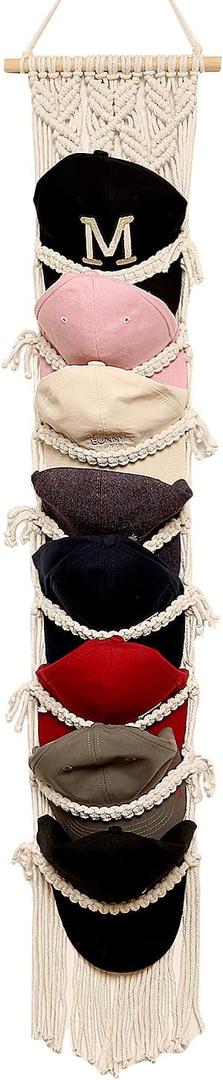 Baseball Cap Storage Over Door-1 Pack-Boho Macrame Cap Holder Wall Hat Organizer for Baseball Cap Holder, Hat Rack for Wall Hanging Hat Holder for Bohemian Bedroom Decor