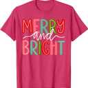 Retro Merry and Bright Christmas Holiday Xmas Family Pajamas T-Shirt Small
