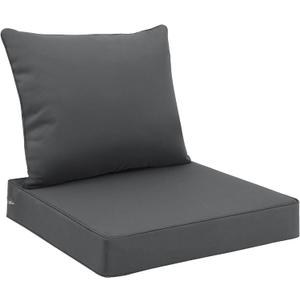 Favoyard Outdoor Seat Cushion Set 24 x 24 Inch Waterproof & Fade Resistant Patio Furniture Cushions with Removable Cover Deep Seat & Back Cushion with Handle and Adjustable Straps for Chair Sofa Couch (Dark Gray)