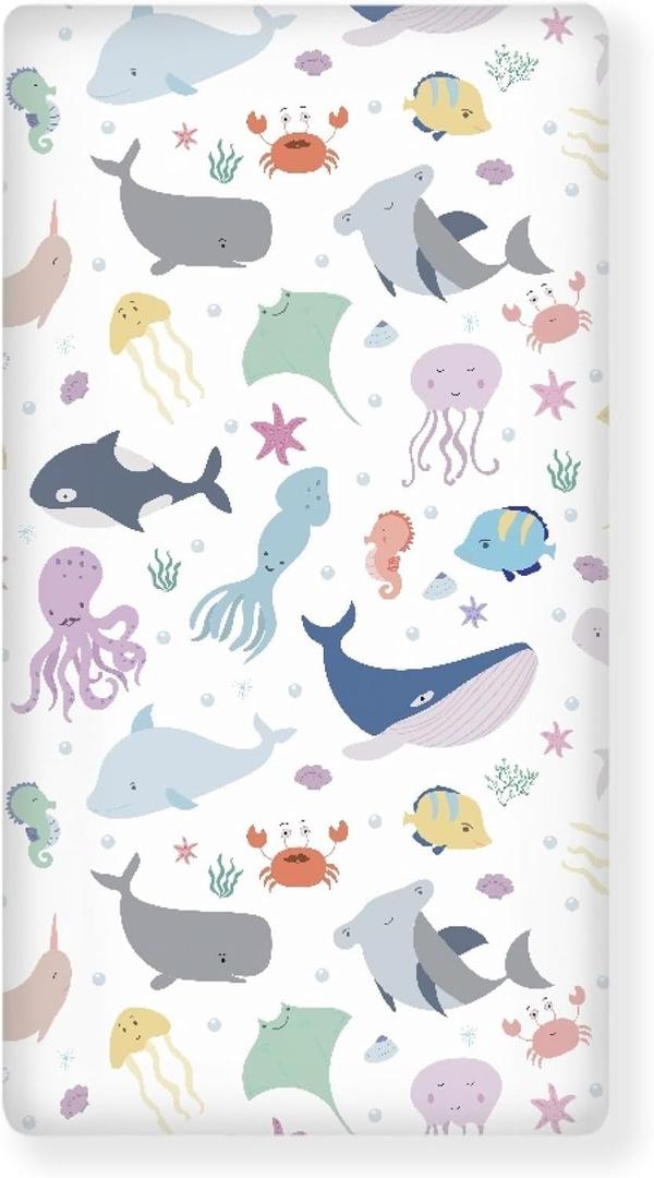 Sea Animals Fitted Crib Sheet for Boys Girls Fish and Octopus Baby Sheet for Standard Crib and Toddler Corals Nautical Aquatic Shells Nursery Bed Mattress Sheets 28"x52"