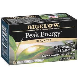 Bigelow Tea Peak Energy plus L-Theanine Black Tea, Caffeinated, 18 Total Tea Bags (Pack of 2) Best Before Mar 2028
