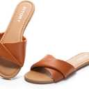 FITORY Women's Flat Sandals Fashion Slides With Soft Leather Slippers for Summer Size 6-11 (8, Brown)