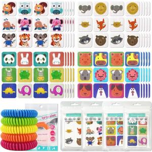 2 x Mosquito Repellent Stickers 240 Pcs,Cute Cartoon Mosquito Patches for Kids and Adults with 5 Pack Individually Wrapped Mosquito Repellent Bracelets for Outdoor Camping Traveling Fishing