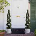 46Inch Double Spiral Artificial Boxwood Topiary Tree 4" Plants Fake Faux Plant Decor in Plastic Pot Green Indoor or Outdoor, Set of 2