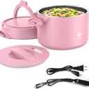 Portable Electric Lunch Box,Food Warmer Cooker,12/24/110V Heated Lunch Box for Car/Truck/Office- Ideal for Men & Women Gifts,100W Mini Portable Food Warmer Heater,Warming Soup & Meal,Smart Keep Warm (Pink)