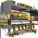 YYR Power Tool Organizer with Charging Station Wall Mount, Cordless Drill and Battery Holder for Garage Organization, Electric Tools Storage Rack Build in Surge Protection Power Strip - Black Shelf