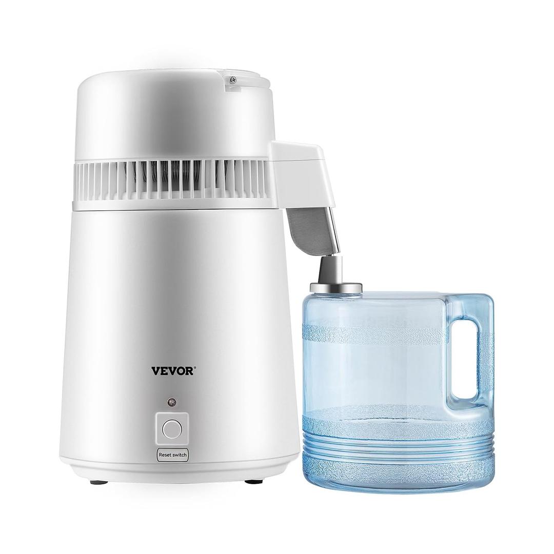 Vevor Pure Water Distiller 750W, Purifier Filter Fully Upgraded with Handle 1.1 Gal /4L, BPA Free Container, Perfect for Home Use, White