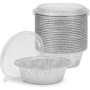 [20 Pack] 5" Disposable Foil Baking Pans with Lids  Round Aluminum Food Containers for Oven Use, Takeout, Storage, and Meal Prep