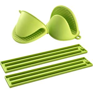Oven Mitts and Pot Holders Sets, Mini Silicone Oven Mitts Heat Resistant (1 Pair), Pot Lid Holder While Cooking (1 Pair), Non-Slip Silicone Pot Holders & Spoon Rest, Dishwasher Safe