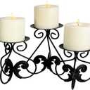 Lilys Home Elegant Scrollwork Fleur De Lis Pillar Candle Holders, Wax & LED Candle Stands, Black, Set of 3. Candles Not Included