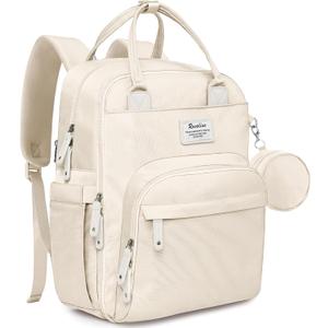 RUVALINO Diaper Bag Backpack-Multifunction Baby Travel Bag with Changing pad, Insulated Bottle Holders & Pacifier Case, Large Capacity, Waterproof, Beige