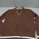 Micoson Womens Sweaters Fall Long Sleeve Lapel V Neck Sweater Cable Knit Pullover Casual Soft Jumper Top (Large, Brown and White Stripe)