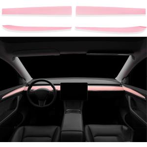 Dashboard Cover Wrap and Front Door Inner Armrest Panel Cover Trim Compatible with Tesla Model 3(2021-2023) and Model Y(2019-2024)(Light Pink)
