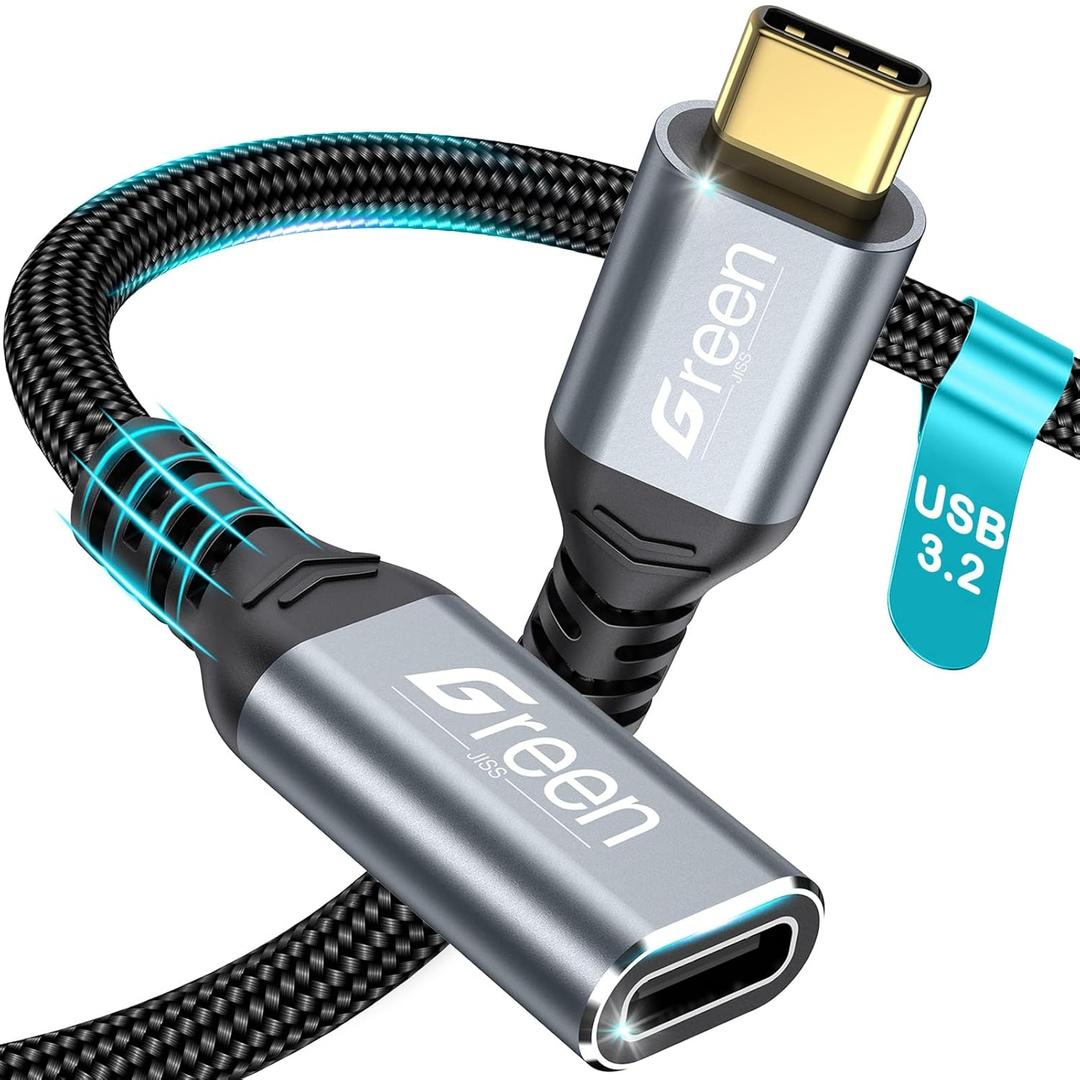 Green Jiss USB C Extension Cable 3.3ft, 20Gbps/4K@60Hz Video, Heavy Duty USB3.2 Gen2 Extender Male to Female Full Function Ultra-High Speed Transfer USB Type C Extender 240W Fast Charging Cable