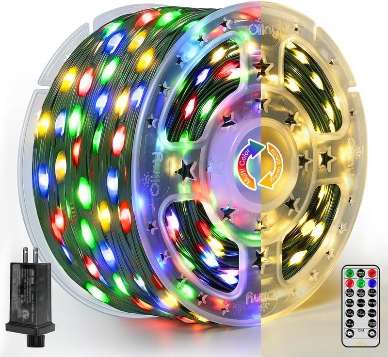Ollny Christmas Lights 262 FT 800 LED IP67 Waterproof, Color Changing Christmas Lights Outdoor with Remote, 11 Modes Dimmable Timer Warm White to Multicolored Changeable String Lights for House Decor