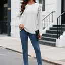 Women Eyelet Tops Casual Ruffle Long Sleeve Shirts Crew Neck Lace Embroidered Blouses Fall Outfits 2025 (White, L)
