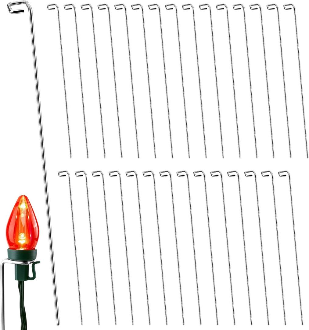 30 Pack Christmas Light Stakes, 12 Inches Metal Christmas Light Yard Stakes, Universal Lawn Stakes for Holiday Lights, C7 C9 String Lights Ground Stakes (30)
