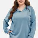 AlvaQ Womens Plus Size Sweatshirts Casual Long Sleeve V Neck Drawstring Hoodies Tops (Blue)