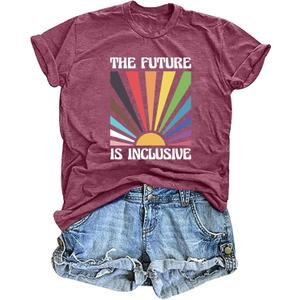 Pride Shirts for Women The Future is Inclusive Shirt Rainbow Graphic T-Shirt Gay Pride Short Sleeve Tops (S)