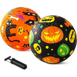 ZOOJOY Pack of 2 Cartoon Playground Balls, Halloween Balls for Toddler 3-12, 8.5" Rubber Ball Bouncy Kickball, Indoor & Outdoor Game Toys for Boys Girls with Pump