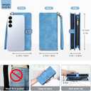 TwoHead for Samsung Galaxy S25 Wallet Case with Card Holder, Detachable Magnetic Phone Case for S25,PU Leather All-Round Protective Phone Case Wallet with Wrist Strap(6.2 in,Sky Blue)