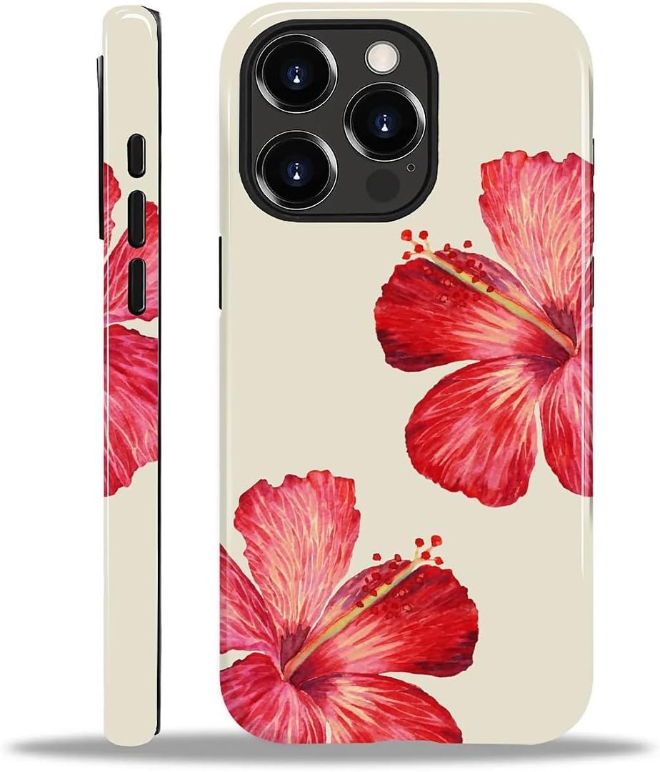 for iPhone 14 Pro Max Case [Compatible with Magsafe] Pattern Design for Women Girls Hybrid 2 Layer Hard Shell Silicone Protective Magnetic Cover, C Tropical Hibiscus Flower