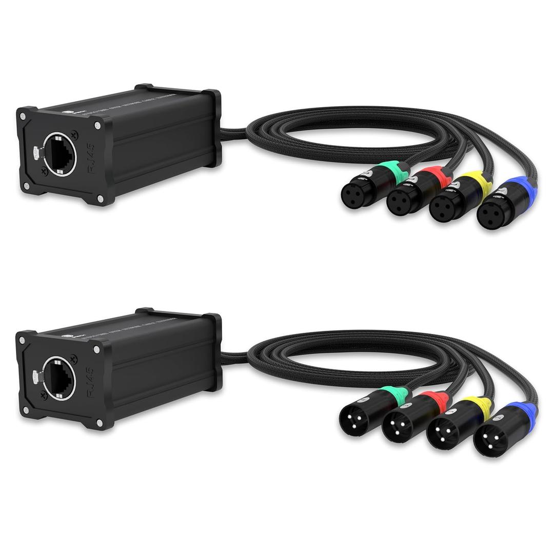 PRORECK 4-Channel XLR to Ethercon RJ45 Cat6 Snake Cable 3-Pin DMX & Audio Extender, 3 Feet, Ideal for Stage Lighting, Live Sound & Recording Studios (Female and Male Pair)
