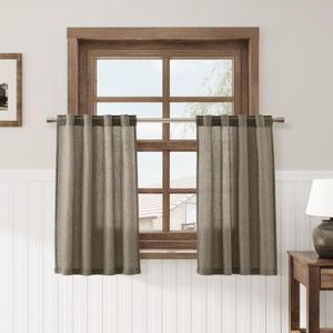 Nanspring Mocha Kitchen Curtains 24 Inch Length 2 Panels Linen Blend Back Tab Privacy Light Filtering Short Tier Curtains Modern Neutral Cafe Style for Small Windows Bathrooms RVs 26x24