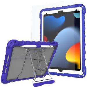 Case for iPad 9th/8th/7th Generation, iPad 10.2inch Case (2021/2020/2019), Shockproof with Screen Protector, Pencil Holder & Shoulder Strap,Handle Stand, Apple iPad 10.2 Inch (Blue)