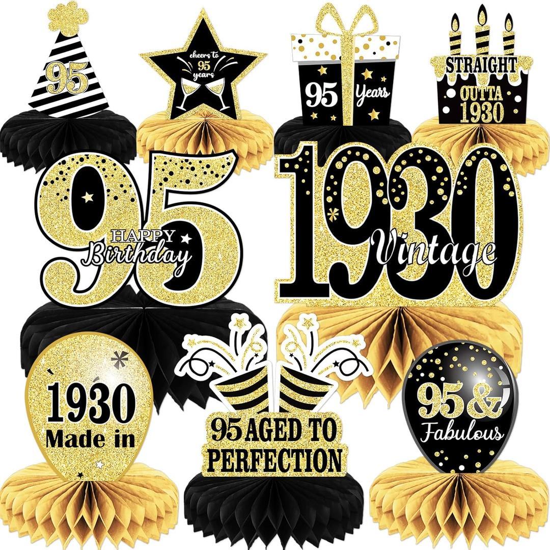 9PCS 95th Birthday decorations 95th birthday Centerpieces for Table Decorations 2025 Vintage 1930 Honeycomb Table Topper Back in 1930 95th Birthday Decoration for Men and Woman 95 Years Birthday Party