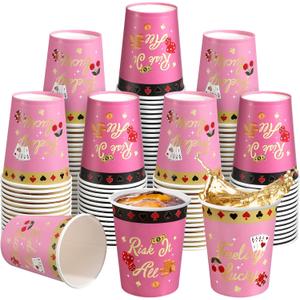 100 Count Casino Party Paper Cups for Las Vegas Themed Party Supplies 9 oz Lucky in Love Bachelorette Disposable Hot/cold Beverage Drinking Cups for Christmas Birthday Bachelorette Decoration
