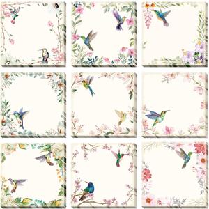 Sabary 450 Sheets Hummingbird Sticky Notes 3'' x 3'' Vintage Bird Floral Mini Notepad Christmas Hummingbird Lover Gifts for Women Adhesive Memo for Study Work School Teacher Student Supplies, 9 Styles