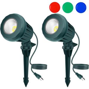 Spotlight Outdoor  120V Plug-in, 2700K Warm White LED Landscape Spot Lights with RGB 3 Lenses for Yard, Garden, Lawn&Tree Decor, IP67 Waterproof, Perfect for Holidays&Everyday (2 Pack, Green)