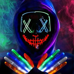 BOMLY Halloween Purge Mask Light Up Scary Masks with Glowing Gloves LED Mask for Adults Cosplay Costume Festival Party Gift (3 Colour)