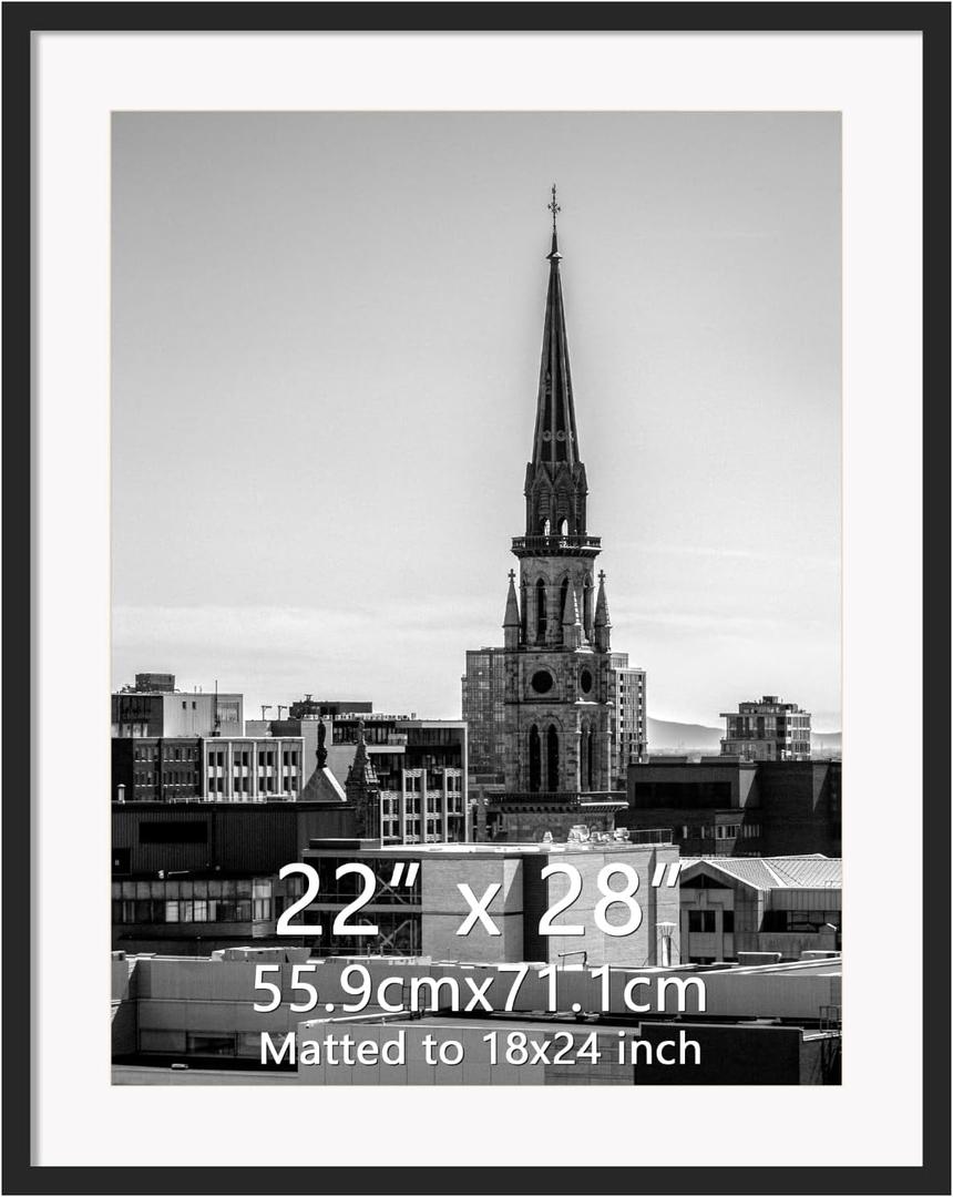 Hoikwo 22x28 Black Plastic Frame with Plastic Cover, Display Pictures 18x24 with Mat or 22x28 Without Mat, 1 Pack 22 by 28 Frame for Wall Hanging
