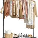 Clothes Rack - Clothing Rack with Storage Mesh Shelf & Casters, Heavy-Duty Metal Clothing Rack for Hanging Clothes, Dresses, Coats, Large Load Capacity, Easy Assembly, Black, 44.3"x16.9"x59.0"