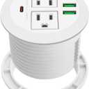 3-inch Desktop Power Grommet,Max 65W USB C Charger,2 Outlets and 3 USB, High-Speed Charging Station, Flush Mount Desk Hole Round Power Outlet, Recessed Power Strip,6ft Cord Flat Plug (White)