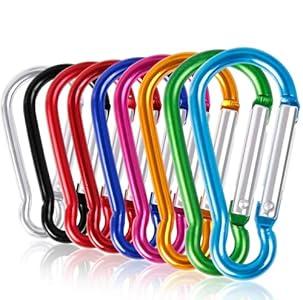 UPINS 100 Pcs Multicolored Aluminum Keychain Carabiner Spring Clip D Shape Hook Durable Sport Accessories for Outdoor Home RV Fishing Hiking Traveling Backpack