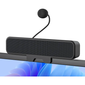 Computer Speakers with Microphone for Desktop PC, USB Monitor Speakers with Clip, Wired Laptop Sound Bar, Stereo & Bass, PC Speaker w/Mic for Meeting/Gaming/Online Learning, Easily Clamps to Monitor