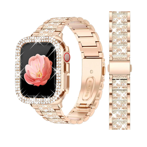 Bling Watch Bands with Bling Case for Women Compatible with Apple Watch Band 40mm Elegant Dressy Jewelry Replacement Metal Link Wristband Protector Cover for iWatch Series 6/5/4/SE Rose Gold