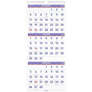 AT-A-GLANCE 2023 Wall Calendar Planner, 14 Month, Paper, 12" x 27", Large, Vertical, 3 Month Reference (PM1128), Blue