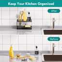 Sponge Holder for Kitchen Sink, 2 Tier Organizer with Detachable Brush Holder, Rustproof & Auto Draining Sink Caddy for Dish Soap Brush Scrubber Kitchen Accessories Storage, Black