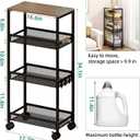 Utility Slim Storage Cart, 4 Tier Rolling Cart with Wheels, Laundry Shelves with Wood Top, Narrow Cabinet for Bathroom Organization, Small Organizer for Kitchen, Office and Dorm (Black, 9.1'')