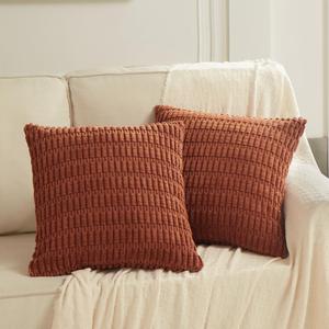 Fancy Homi 2 Packs Rust Decorative Throw Pillow Covers 18x18 Inch for Living Room Couch Bed Sofa, Soft Striped Corduroy Square Cushion Case 45x45 cm, Terracotta Rustic Farmhouse Boho Home Decor (18" x 18" (Pack of 2))